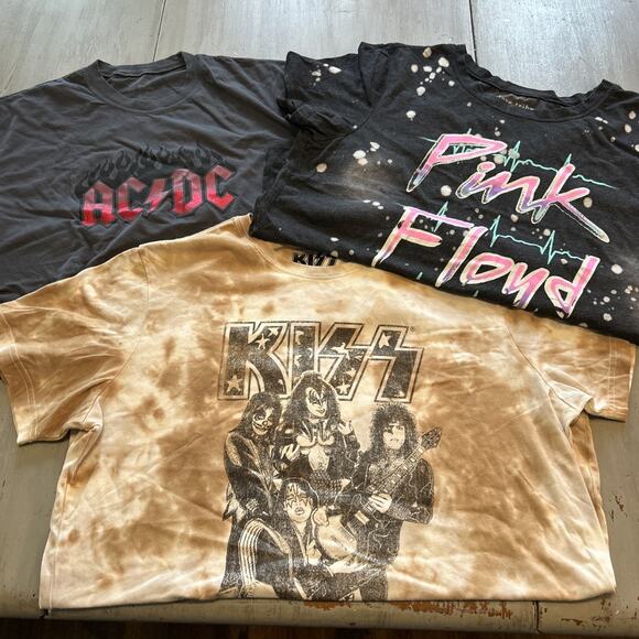 Pink Floyd Tops - Kiss Pink Floyd AC/DC Band T Shirt Lot of 3 Gray Tie Dye Sz XL 1X Grunge